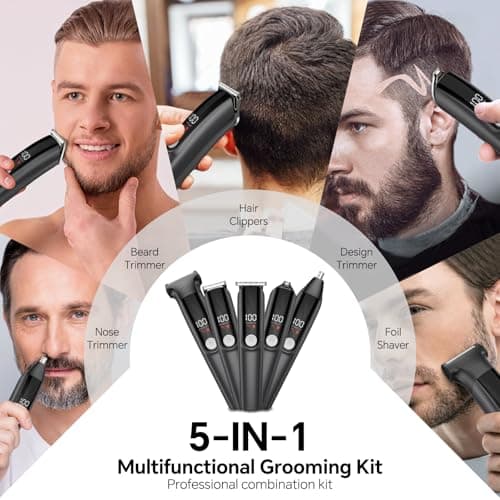 Beard Trimmer for Men 5 in 1 Electric Razor for Nose, Body, Face and Mustache Grooming Kit Cordless Hair Clipper Trimmer with Smart Charge Technology - Thumbnail 2