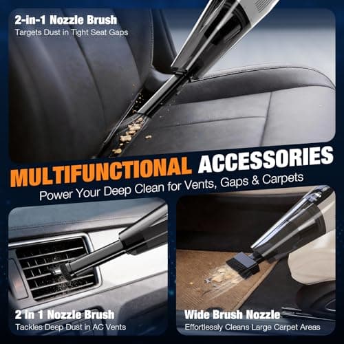 Handheld Vacuum Cordless, Ultra-Strong Suction Car Vacuum Portable Cordless, Rechargeable Hand Held Car Vacuum Cleaner High Power with Multi-Nozzles & Washable Filter for Car, Home, Pets, White&Black - Thumbnail 5