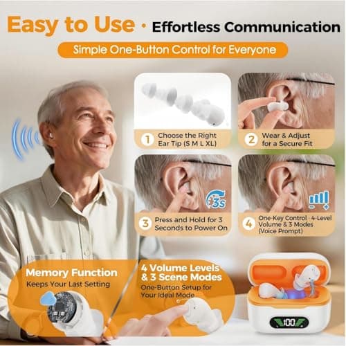 EASYVAVA Pro Hearing Aids for Seniors, Rechargeable Digital OTC Hearing Aids(Not Amplifiers) with Smart Noise Reduction,Invisible In-Ear,LED Display,32-Channel 4-Level Volume & 7-Day Standby Voice announcement for Clear Sound - Thumbnail 5