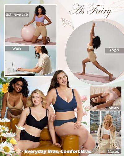 As Fairy Womens Soft Comfortable No Underwire Bras V Neck Seamless Push Up Bralettes Full Coverage Tshirt Brassiere Navy Blue 32D - Thumbnail 6