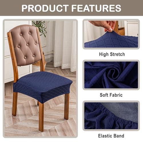 Genina Waterproof Seat Covers for Chairs Seat Covers for Dining Room Chair Slipcovers Kitchen Chair Covers Dining Chair Covers - Thumbnail 4