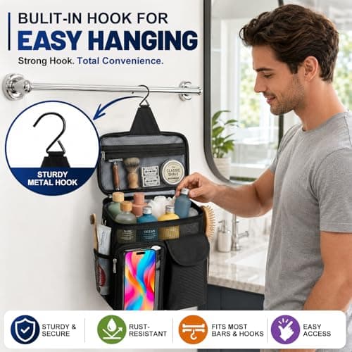 Dorm Room Essentials for Guys Girls, Mesh Shower Caddy Portable, Large Capacity Toiletry Shower Bag with Hanging Hook for Full-Sized Bottles, Multi-Pocket Organizer for College Gym Camping Travel - Thumbnail 2