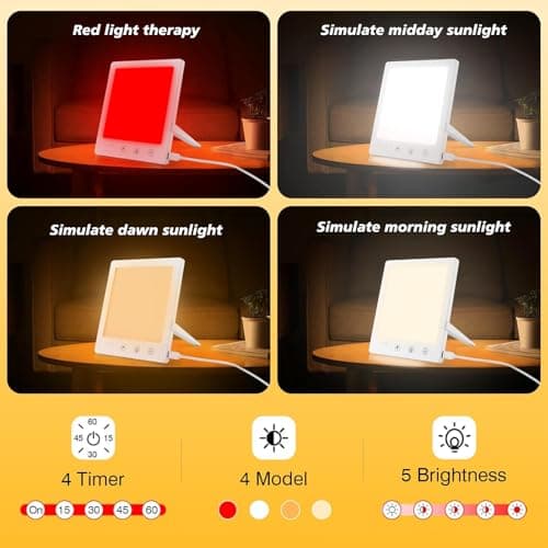 DABLEIBEN Sun Light Therapy Lamp with Red Light - 10000 Lux LED Sun Light Therapy Lamp for Face, Improving Mood, Energy, Sleep & Skin Care, with 4 Light Modes & 5 Brightness Levels, Timer, UV-Free - Thumbnail 3