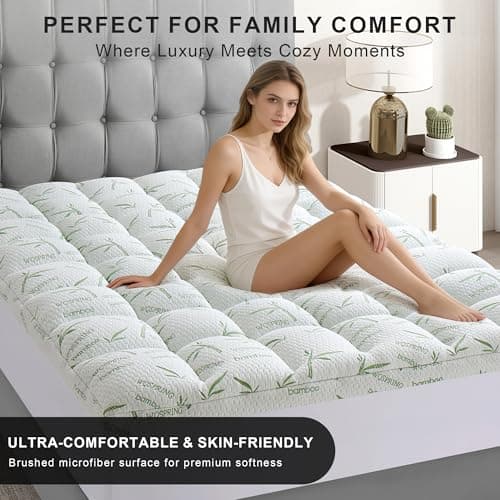 3 Inch Memory Foam Mattress Topper Queen Size Viscose from Bamboo Extra Thick 1300 GSM Quilted Fitted Protector Pillow Top Cover for Back Pain Deep Pocket Up to 21 Inches - Thumbnail 3
