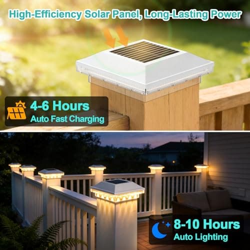 Brightever Solar Post Cap Lights Outdoor 8-Pack, Waterproof Solar Fence Post Lights for 4x4 Wood/Vinyl Posts, Solar Powered Deck Post Lights with 3 Lighting Modes, Decorate Garden Patio Porch, White - Thumbnail 2