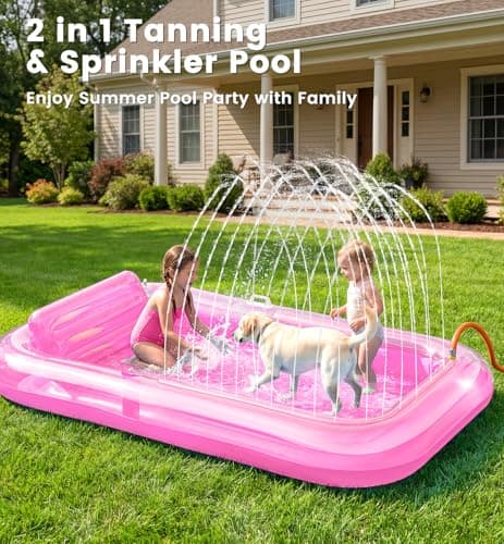 Inflatable Tanning Pool Lounger Float with Sprinkler, 77" x 48" XL Tanning Pool for Adults with Pillow & Cup Holder, 6 in 1 Suntan Tub Sunbathing Bed Pool Floats Adult for Backyard, Beach & Lake - Thumbnail 2
