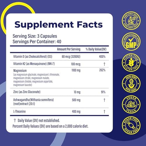 Magnesium Complex for Women & Men 1100mg, 7-in-1 Magnesium Supplement with Ashwagandha & L-Theanine for Calm & Sleep Support, High Absorption, Vegan 120 Capsules - Thumbnail 4