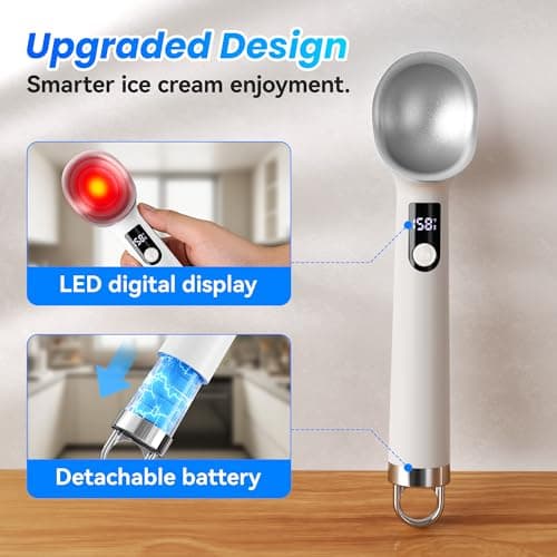 Vabaso Upgraded Heated Ice Cream Scoop with Removable Battery, Electric Ice Cream Scooper with LED Display, Dishwasher Safe, Heats to 158°F for Hard Ice Cream - Easy for Seniors - Thumbnail 4
