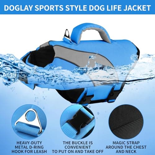 Doglay Dog Life Jacket, Swimming Safety Vest With Rescue Handles and Reflective Stripes, High Visibility for Boating, Heavy Duty Pet Safety for Small Medium and Large Dogs - Thumbnail 3