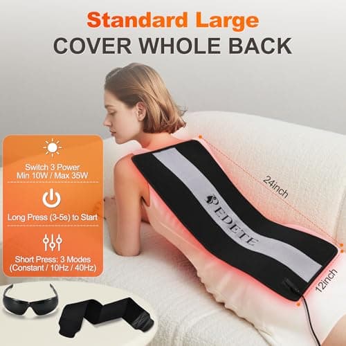 Pedete Red Light Panel for Body, 24’’×12’’ Large Infrared Light Pad with Timer Remote Control, 660nm 850nm Home Office Daily Use on Back Shoulder Knee Leg & Pets (with Elastic Strap) - Thumbnail 3