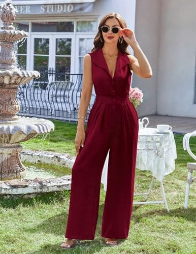 LOOKBOHO Summer Jumpsuits for Women Dressy 2026 Fashion Sleeveless Romper V Neck Comfy Casual One Piece Outfits(WR,XL) - Thumbnail 4