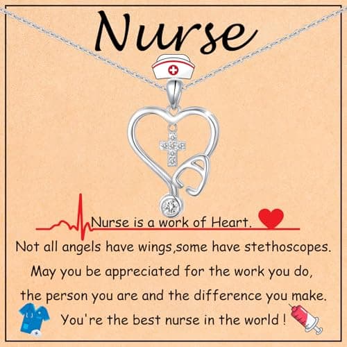 GLEZZA Gifts for Nurses Week,Nurse Stethoscope Cross Necklace for Women Medicine Pendant Jewelry Gift for Doctor, Nurse,Veterinary,Medical Student,RN - Image 1