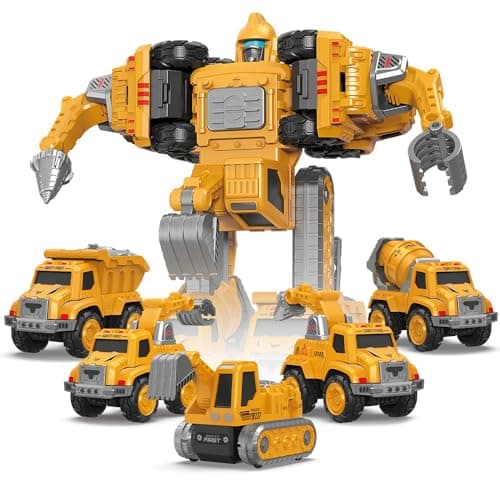 Drefirsa 5-in-1 Construction Truck Robot Toy for Kid 3-5 5-7, Transform Toy