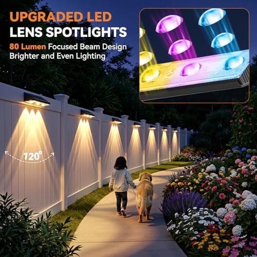 BONLION Solar Fence Lights Outdoor 10 Pack, Upgraded Brightness 3X LED Lens Fence Lights Solar Powered, 9 Fixed Colors & RGB Lights,IP65 Waterproof Solar Lights for Outside Backyard/Railing/Step/Patio - Thumbnail 2