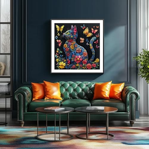Floral Cat and Butterfly Jigsaw Puzzle for Adults 500 Piece, Colorful Flower Kitten Challenging Jigsaw Puzzle with Poster & Lettered Back, Family Activity Home Decor, 20x20 Inch - Thumbnail 4