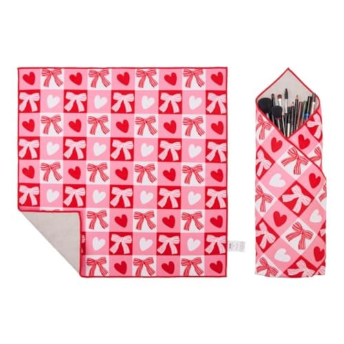 Stelle Self-Adhesive Magic Cloth Lazy Makeup Bag, Foldable Cosmetic Pouch for Camera Wrap Travel Organizer Red Checkered, 13.75" - Image 1
