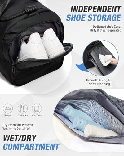 Gym Duffle Bag for Men Women 3 in 1 Waterproof Sports Travel Carry On Duffel Bag Backpack with Shoe Compartment & Wet Pocket for Traveling Workout Weekender Overnight - Thumbnail 6