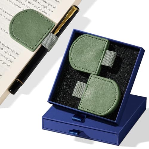 2Pcs Magnetic Leather Bookmarks with Gift Box Round-Shaped Magnetic Pen Holder Book Marks Clip Gift for Book Lover Readers Cute Bookmark for Women, Green
