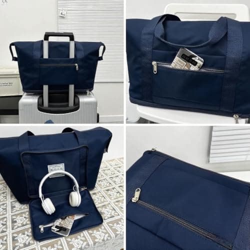 Large Capacity Foldable Travel Bag, Sports Shoulder Bag, Duffel Bag, Wet and Dry Separation, Waterproof Oxford Fabric (Blue, Large) - Thumbnail 2