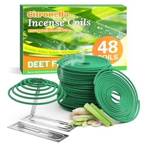 FIRIK Citronella Coils, 48 PCS Citronella Incense Coils with Coil Holder, Natural Citronella Outdoor Coils for Patio, Farms, Backyard, Garden, BBQ Indoor
