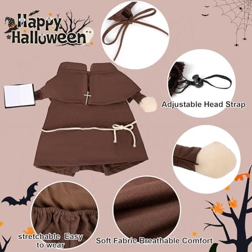 NACOCO Halloween Dog Priest Costume - Pet Minister Clothes Cat Funny Pope Clergy Outfit Apparel Adjustable for Small Medium and Large Dogs(Brown Priest, S) - Thumbnail 3