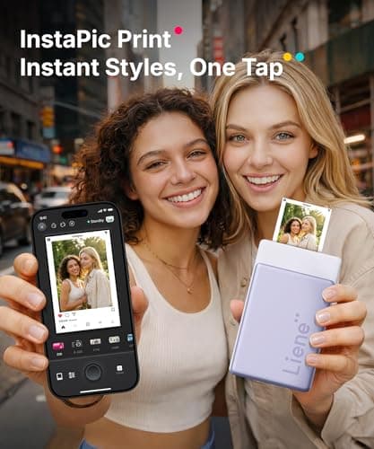 Liene Pearl N200 Pro Portable Photo Printer, Instant Mini Picture Printer for iPhone Smartphone, Thermal Dye Sublimation, Bluetooth Sticker Printer 50 Sheets 2x3 Adhesive Paper & 5 Cartridges, Purple - Thumbnail 5
