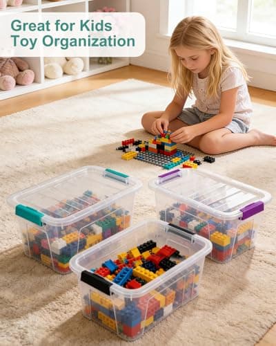 Storage Bins with Lids 6 Pack Clear Storage Containers, 7 Quart Stackable Plastic Containers with Secure Black Buckle Latch, Durable Storage Box Organizer for Pantry, Closet, Office & Classroom - Thumbnail 3