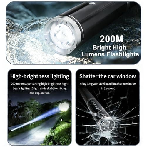 BGPRECISE Aluminum Stick Tire Inflator Portable Air Compressor, Multi-Functional Cordless Bike Car Tires Air Pump with Window Breaker, LED Flashlight, Pressure Gauge for Auto, Motorcycles, Balls - Thumbnail 3