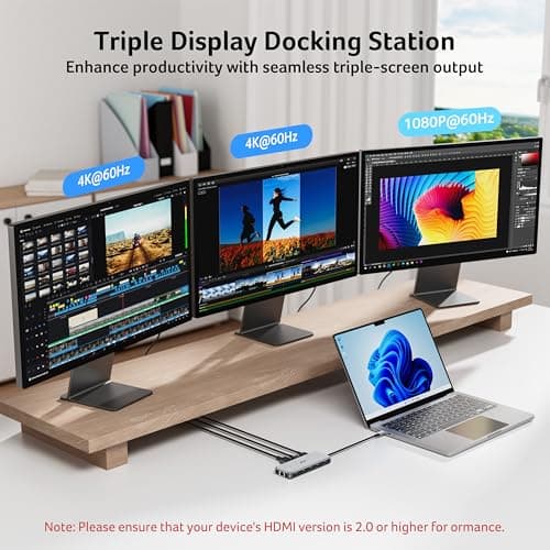 Acer Laptop Docking Station 3 Monitors, 11-in-1 USB C Docking Station with 8K DP, HDMI 4K@60Hz, 10Gbps Data, 1 Gbps Ethernet Hub, 100W Power Delivery, SD/TF, USB C Hub Multiport Adapter for Laptop - Thumbnail 3