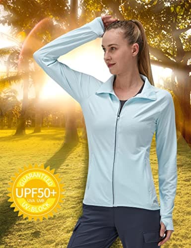 Women's UPF 50+ UV Sun Protection Clothing Long Sleeve Athletic Hiking Shirts Lightweight SPF Zip Up Outdoor Jacket (Blue,M) - Thumbnail 4