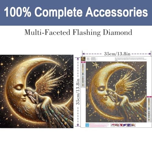 ijbnhd Diamond Art Kits for Adults, 5D Fairy Diamond Painting Kits for Adults Beginners, DIY Full Drill Angel Wings Moon Gem Art Kits for Wall Home Decor 14 X 14inch - Thumbnail 2
