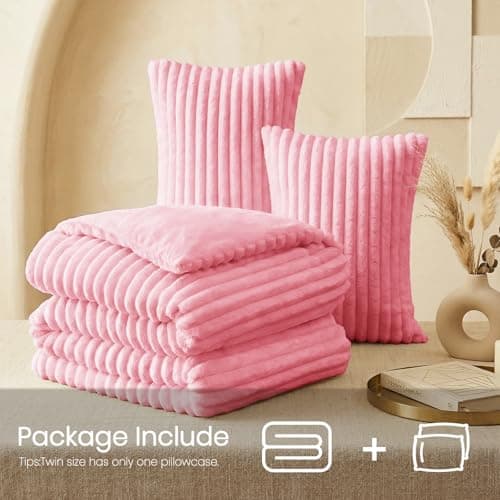 Quataly Marshmallow Queen Fleece Comforter Set Pink Faux Fur Fluffy Comforter Set Luxury Bedding Set Soft Plush Fuzzy Warm Bed Set All Season 3 Pieces (1 Shaggy Comforter, 2 Pillowcases) - Thumbnail 2