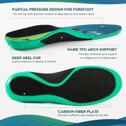 XINIFOOT Carbon Fiber Insole Performance Insoles Shock Absorbing Sport Shoe Insoles for Running, Basketball, Athletics Arch Support Inserts for Hiking Boots or Shoes - Thumbnail 3