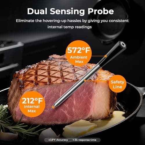 BlueSwan Wireless Meat Thermometer Digital, Food Thermometer Bluetooth 820 ft Range with APP for Grill Smoker Oven, Magnetic Design for BBQ Cooking, Gifts for Men, Camping Kitchen Essentials - Thumbnail 2