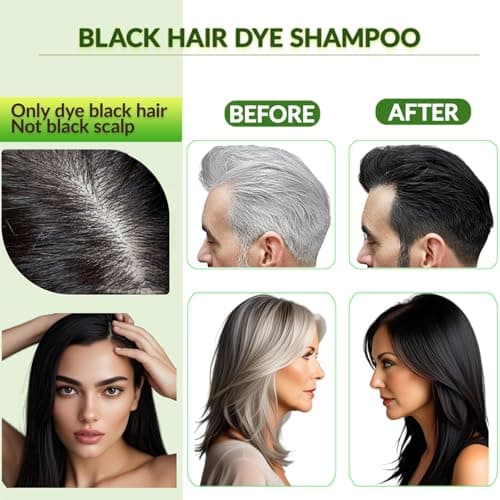 Natural Hair Color Dye Shampoo, Covers Gray Hair Fast with Long-Lasting Color, Plant-Based Formula Repairs Damaged Hair, Gentle on Scalp for At-Home Use, Men & Women(Black,6.7 Fl Oz/200ML) - Thumbnail 3
