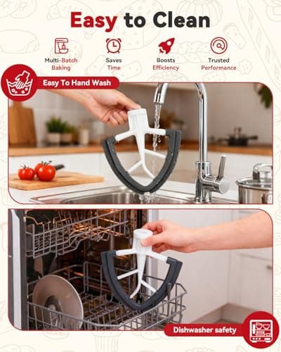 Flex Edge Beater Paddle for KitchenAid 4.5-5QT Tilt-Head Stand Mixer Silicone Bowl Scraper Replacement Part,Dishwasher Safe for Kitchen Aid Accessories And Attachments Mixers Accessory,Black - Thumbnail 6