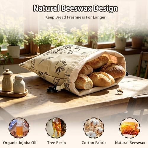 Beeswax Bread Bags for Homemade Bread & Sourdough, 2 Pack XL 16.4x12.8 in Linen Organic Bread Storage with Cat Pattern, Keeps Fresh Longer - Thumbnail 4