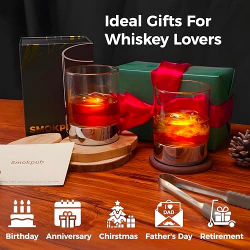 smokpub Spinning Whiskey Glasses with RGB LED Lights, Old Fashioned Cocktail Glasses with Manual Rotating Base, Bourbon Whisky Scotch Glass Men Gifts for Fathers Day, Birthday, Anniversary - Thumbnail 4