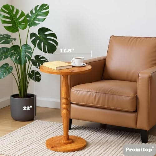 Small Side Table for Small Spaces - Modern Accent End Table with Solid Wood Top and Pedestal Leg - Compact Drink Table for Corners, Sofa, Couch - Perfect for Office, Livingroom, Bedroom - Thumbnail 5