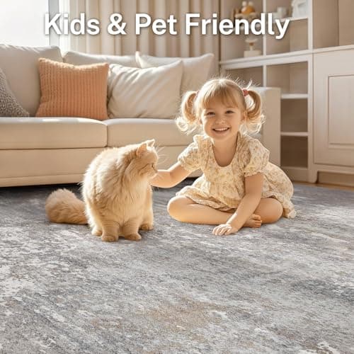 Micgeek Area Rug Living Room - 5X7 Abstract Washable Large Soft Foldable Non Slip Rug Neutral Modern Low Pile Carpet for Bedroom Nursery Dining Room Kitchen Home Office Indoor - Grey Brown - Thumbnail 6