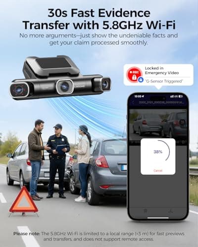 AZDOME 360° 4 Channel Dash Cam Front and Rear Inside, Built-in 128GB eMMC, 2K+1080P*3 Dashcam, Left Right, Voice Control, 5G WiFi Dash Camera for Cars with 4 Adjustable Lenses, IR Night Vision, M660 - Thumbnail 5