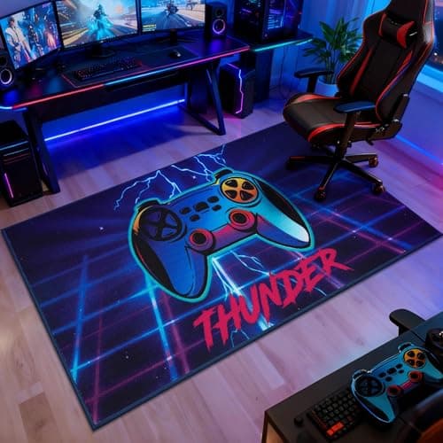 JSEI Gaming Rug for Kids Teens 32"x60", Video Game Kids Rug with Gamepad Controller Pattern, Non-Slip & Machine Washable Gaming Floor Carpet Mat for Playroom,Living Room&Bedroom, Blue - Image 1