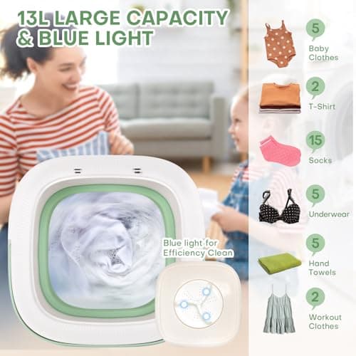 Portable Washing Machine, Upgrade 13L Mini Clothes Washer with 3 Modes, Foldable Small Laundry Machine for Travel, Camping, RV - Perfect for Underwear, Baby Clothes, Socks - Thumbnail 3