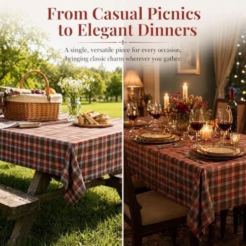 UWWGKK 55x86 Inch Plaid Tablecloth Rectangle Woven Checkered Table Cover - Thumbnail 4