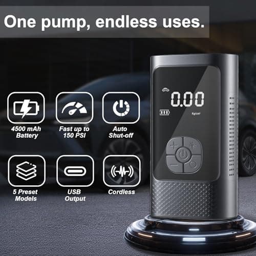 DURASHUN Cordless Tire Inflator Portable Air Pump - Car & Motorcycle Accessories, Dual-Pump, 1s Fast Inflation, 150PSI, Auto-Stop, Pressure Monitor, 5 Modes, LED Light (Black) - Thumbnail 2