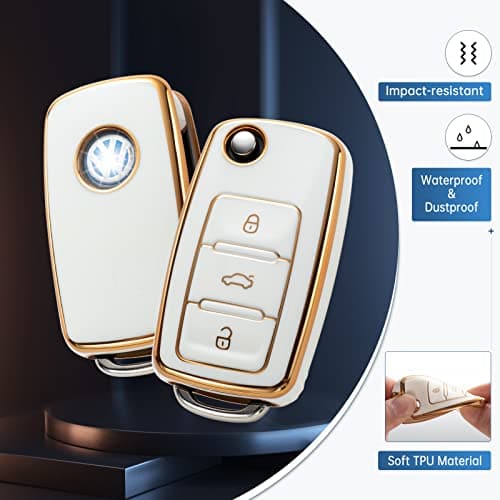 RUABIBAN for VW Volkswagen Key Fob Cover, Soft TPU Key Case Protection Fit for VW Jetta Golf Polo MK7 Passat Beetle - Thumbnail 3