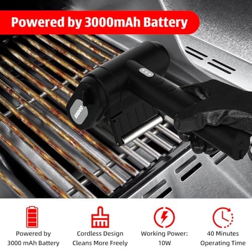 Electric Rechargeable Grill Brush,Grill Cleaner for Outdoor Grill with 800 RPM Motor - Bristle Stainless Steel Grill Cleaner with LED Light for BBQ, Heavy Duty Grill Cleaning Tool（Black） - Thumbnail 4