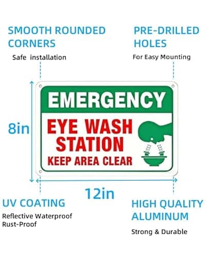 Carastora Eye Wash Station Metal Sign – 12×8 Inch Rust-Free, Weatherproof, Scratch-Resistant & Fade-Resistant – Pre-Drilled Holes for Easy Mounting in Laboratories, Factories, or Warehouses - Thumbnail 6