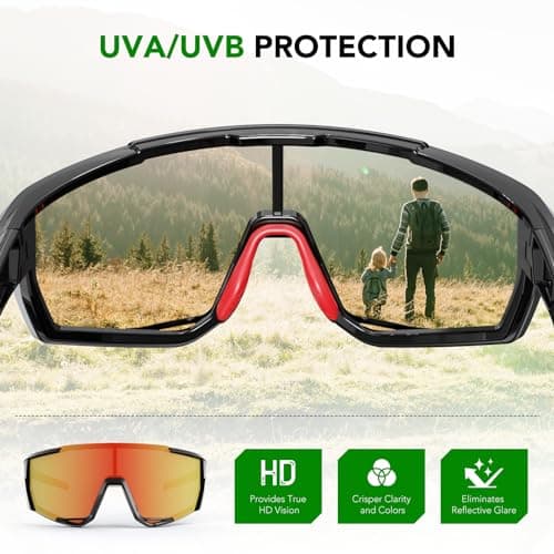 LANSWEE Polarized Sunglasses for Men, Sport Sunglasses Men,UV400 Protection for Running Fishing Driving Baseball Cycling，Bright Black/Red - Thumbnail 6