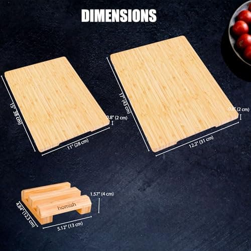 Bamboo Cutting Boards Set with Stand - 3 Piece Charcuterie Board with Handle, Truly Glue Free, Non Toxic Wood Chopping Serving Boards for Kitchen Gift Set - Dishwasher Safe [New 2026 Upgrade] - Thumbnail 3